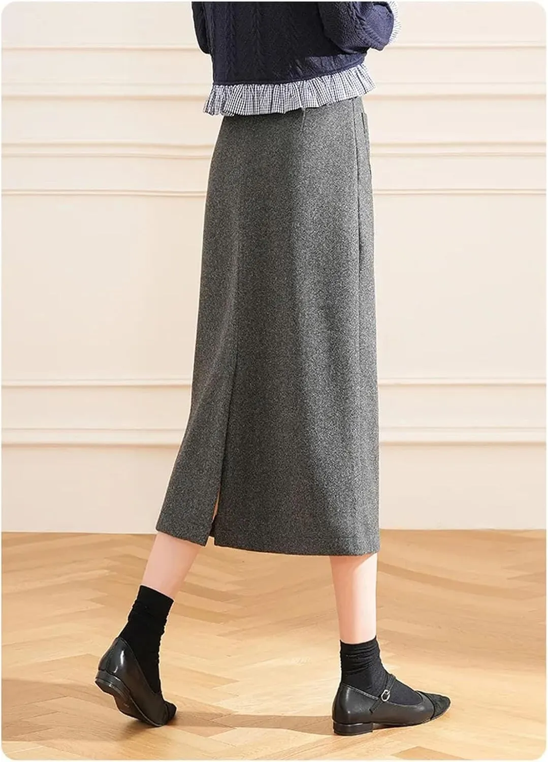 Women's Winter A-Line Skirt with Buckle Pockets, High Waist Thermal Long Half Skirt