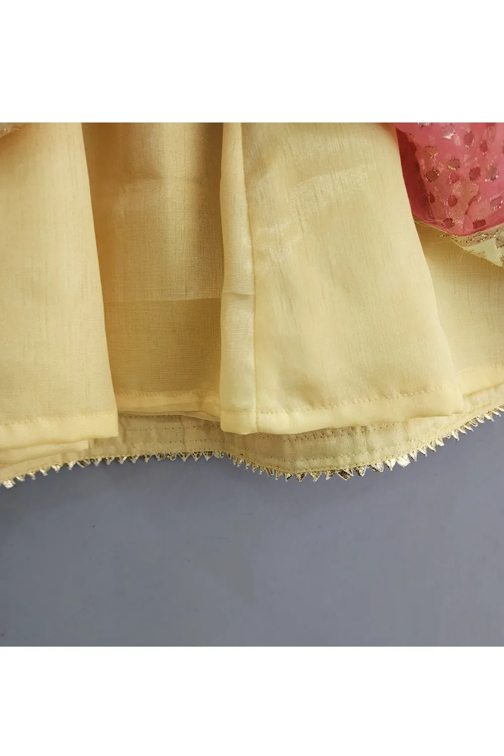 Yellow Lace Detailing Top With Multicolor Lehenga Set