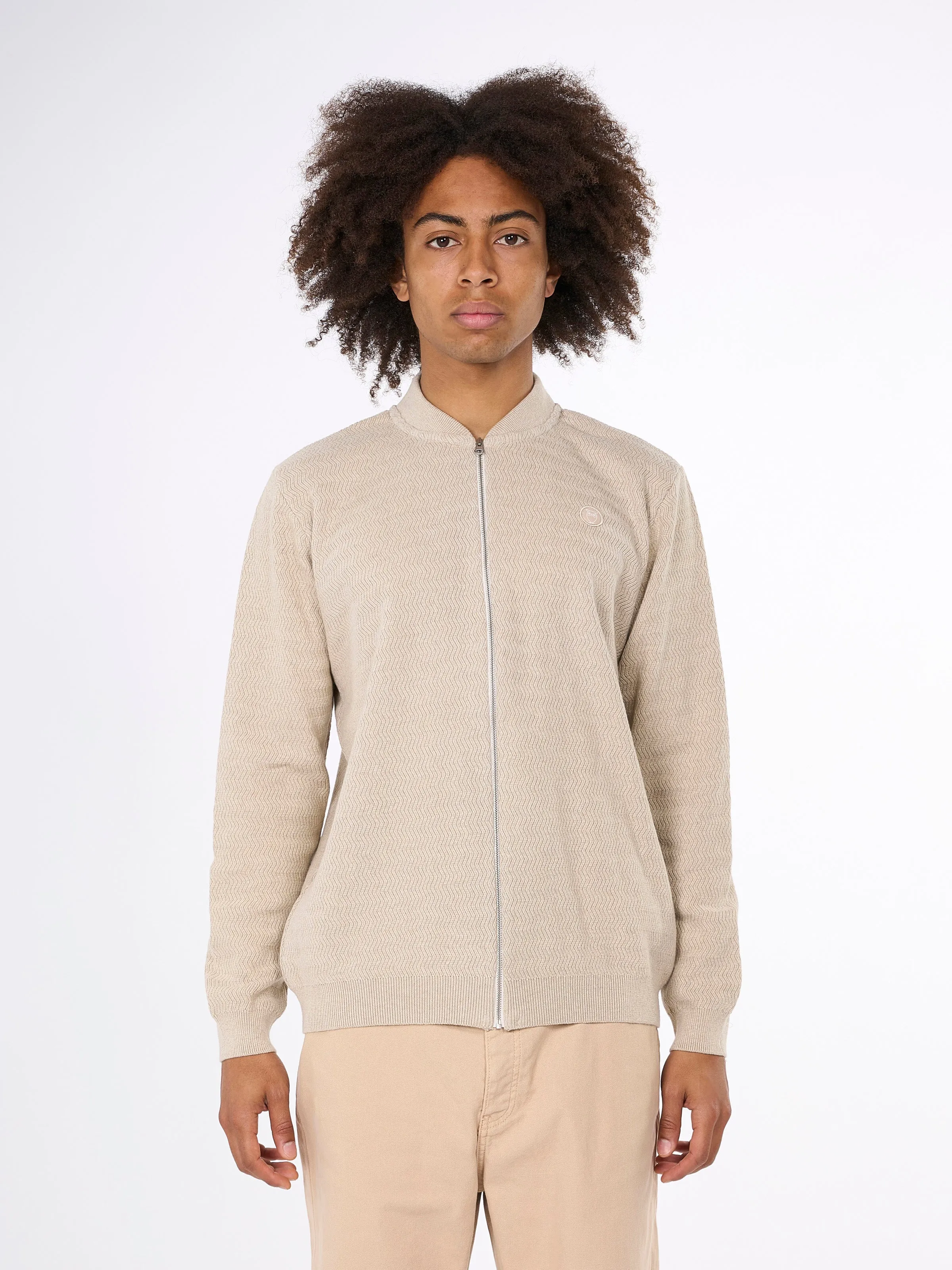Zig-zag pattern badge knit cardigan - Nature Melange