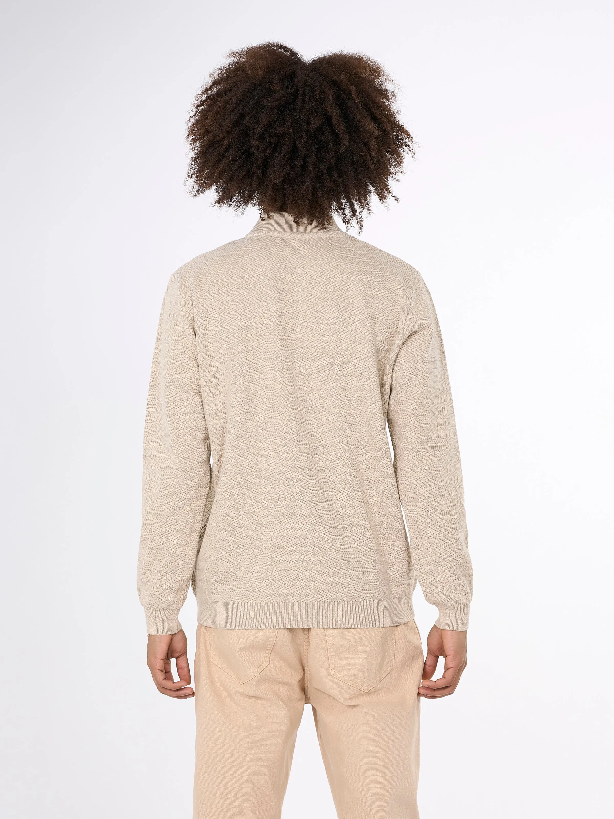 Zig-zag pattern badge knit cardigan - Nature Melange